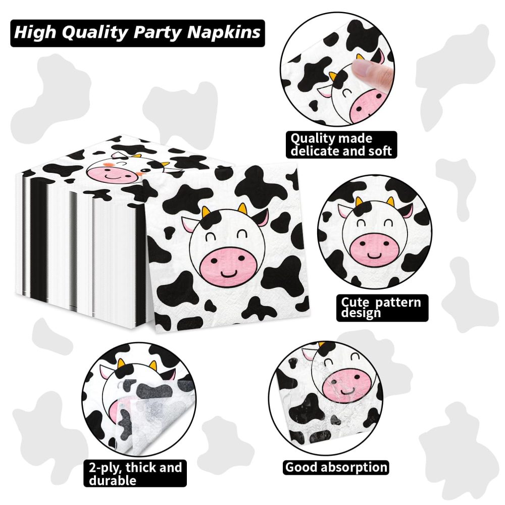 100 Pcs Cow Print Napkins, Cow Party Supplies, Cow Party Table Napkins for Farm Animal Themed Party, Western Theme Kid's Birthday, Baby Shower - Image 7