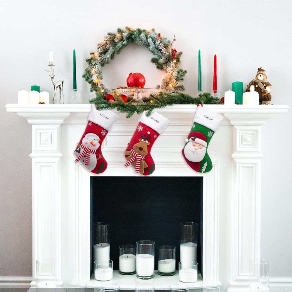 Bycuss Personalized Christmas Stockings,Custom Name Letter Xmas Stockings，Christmas Tree Hangings Bag Fireplace Hanging Stockings，Small Classic Christmas Stockings Party Decoration - Image 6
