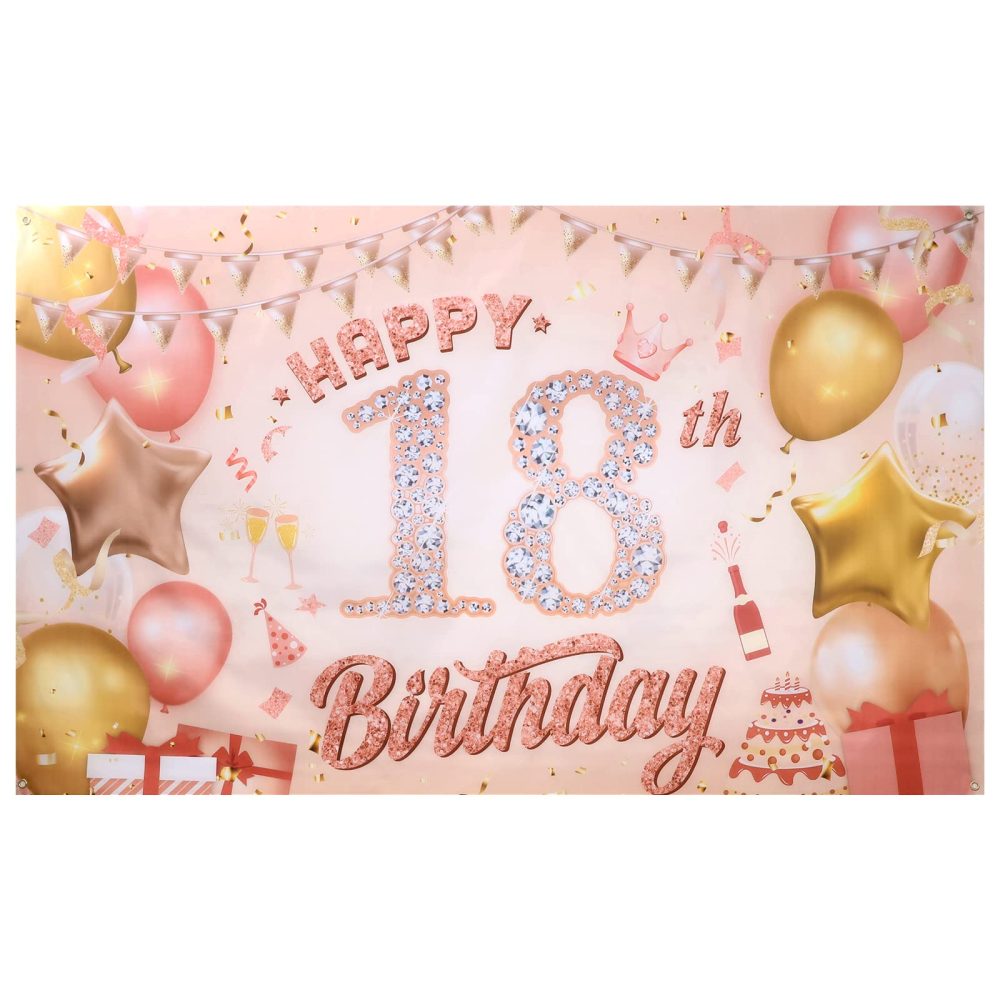 18th Happy Birthday Decoration, Rose Gold 18th Birthday Party Decoration Banners Photo Backdrop Poster Background Banners for Outdoor Indoor 18th Birthday Party Decoration Supplies - Image 8