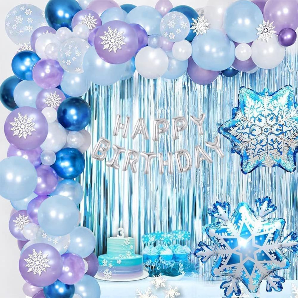 Frozen Balloons Arch Garland Kit, Frozen Birthday Party Decoration Happy Birthday Snowflakes Foil Balloon Frozen Decorations for Birthday Party Girl Home Decorations