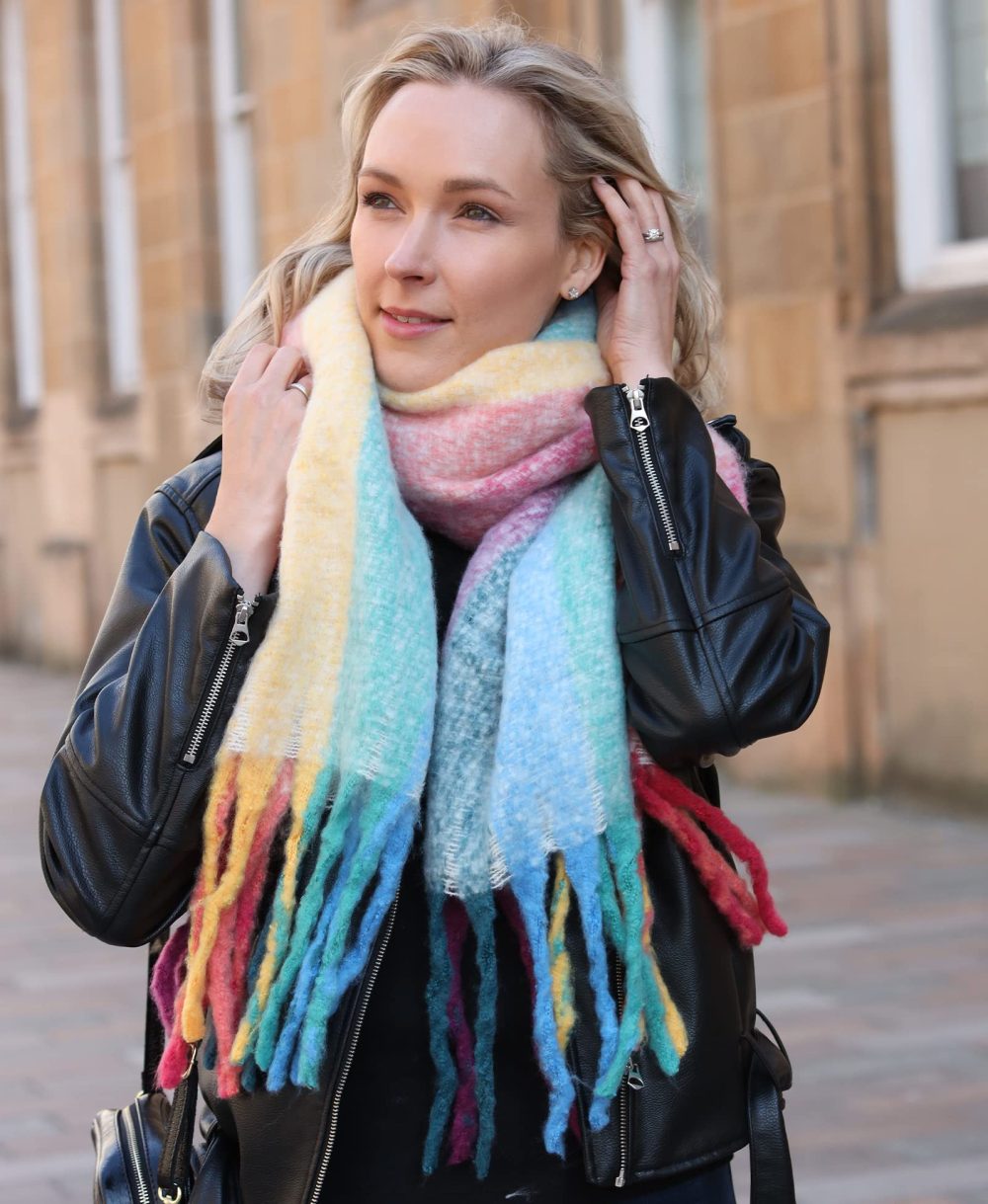Style Slice Womens Blanket Scarves Winter Warm Tartan Plaid Rainbow (Rainbow Multicoloured) - Image 6