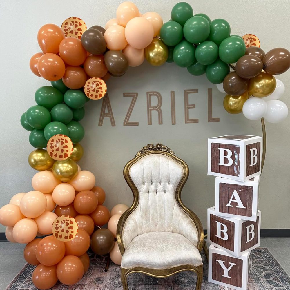 Sage Green Brown Balloons 60 Pcs Jungle Safari Avocado Green Retro Brown Gold Apricot Balloons 12 Inch Giraffe Khaki Brown Balloon for Boys Woodland Wild Animal Baby Shower Birthday Party Decorations - Image 6