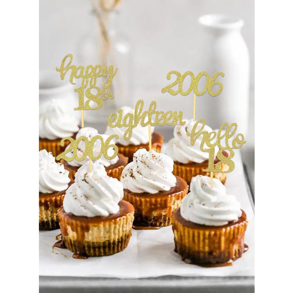 24 Pcs Glitter 18th Birthday Cupcake Toppers for Celebrating 18th Birthday Party Decorations for Eighteen Years Old Birthday Party Supplies (Gold) - Image 2