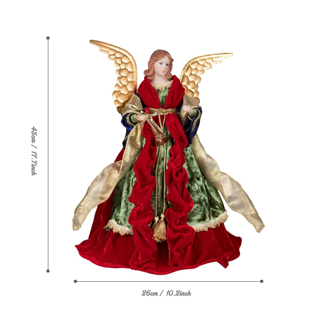 KI Store Large Angel Christmas Tree Topper 45cm Unlit Red Gold Angel Figurines Treetop for Christmas Decoration - Image 3