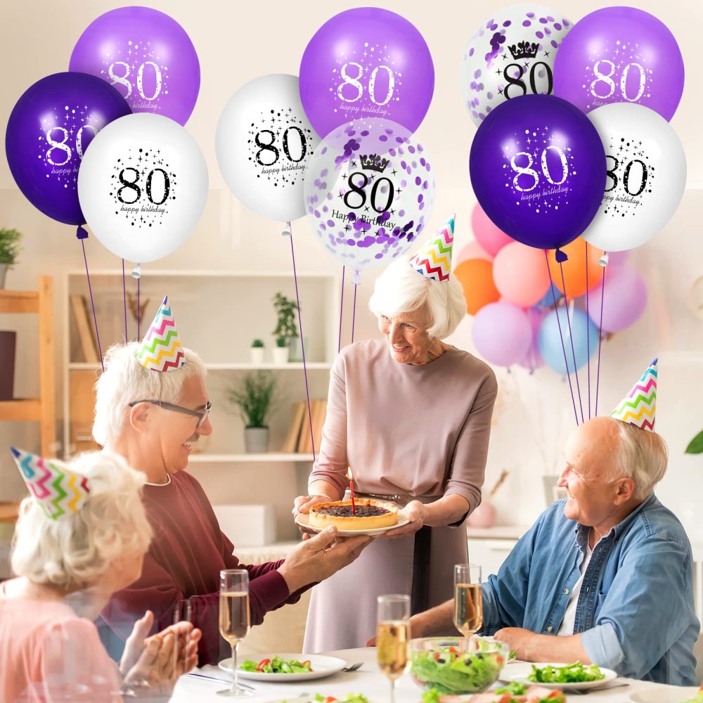 80th Purple Birthday Balloons Decorations, 16 PCS Purple White Confetti Latex Balloons for Women Men Happy Birthday Party Wedding Anniversary Indoor Outdoor Party Supplies,12 Inch (80th) - Image 4