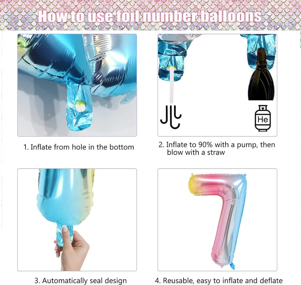Mermaid Birthday Decorations Little Mermaid Party Decorations 7rd Birthday Decorations For Girls Include Mermaid Balloons Mermaid Number Balloon 7 Mermaid Bunting Happy Birthday Banner - Image 4