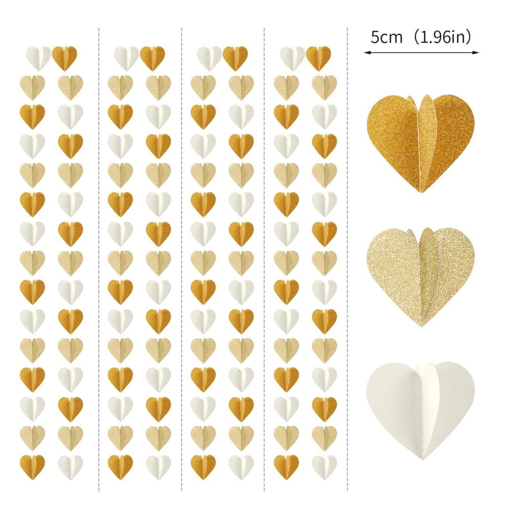 White-Gold Champagne Gold 3D-Heart Garland - 39Ft Christmas Wedding Engagement Hanging Decoration Streamers Banner,Bachelorette Neutral Baby Bridal Shower Valentines Party Decor Lasting Surprise - Image 7