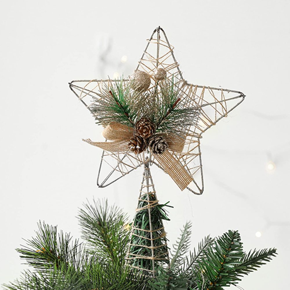 HANTURE Christmas Tree Topper Star Metal Glitter Star Tree Topper with Red Berries and Pine Branches Rustic Natural Treetop Ornaments for Home Shop Holiday tree Decor1 - Image 6