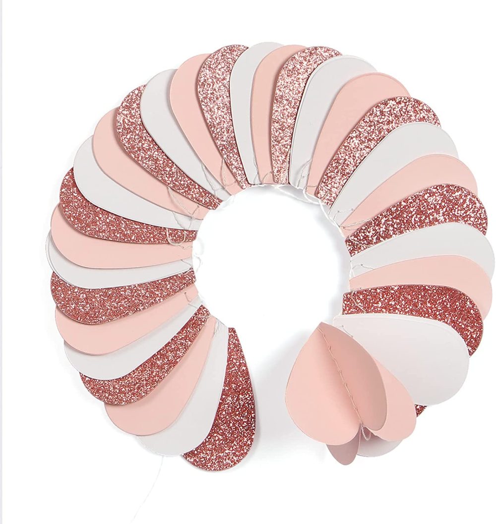 Rose-Gold Pink White 3D-Heart Garland - 39Ft Valentines Day Party Decorations Hanging Paper Streamers Banner,Engagement Wedding Bachelorette Baby Bridal Shower Decor Lasting Surprise - Image 2
