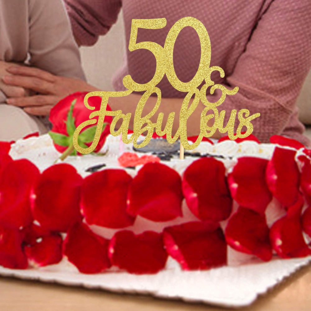 Blumomon 3 Pack 50 & Fabulous Cake Topper Gold Glitter Cheers to Happy 50th Birthday Cake Toppers Fifty and Fabulous Cake Pick Decorations for 50th Wedding Anniversary Birthday Party Supplies - Image 2
