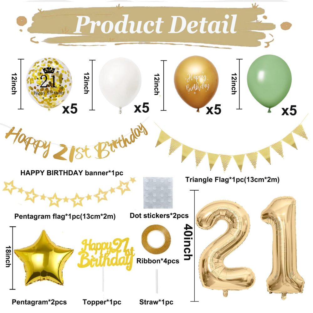 21th Birthday Decorations Sage Green, 21th Birthday Decorations for Girls, 21th Birthday Balloons with Happy 21th Birthday Banner Cake Toppers Number 21 Balloons for Girls Boys Birthday Decorations - Image 9
