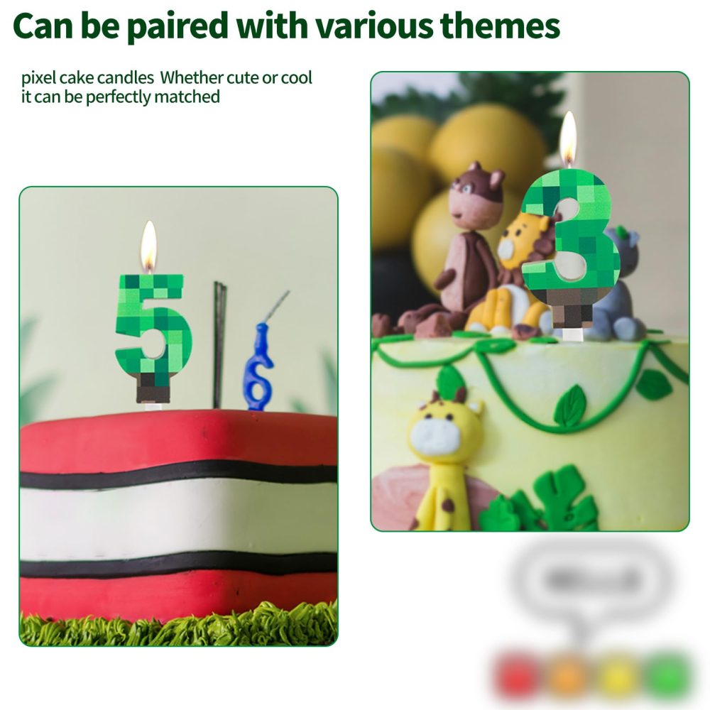 Yiran TNT Numbe 6th Birthday Numbe Candles,Pixel Green Number 6 Candles,Cartoon Gaming Birthday Candle for Boys Girls TNT Theme Party Supplies Decorations - Image 3