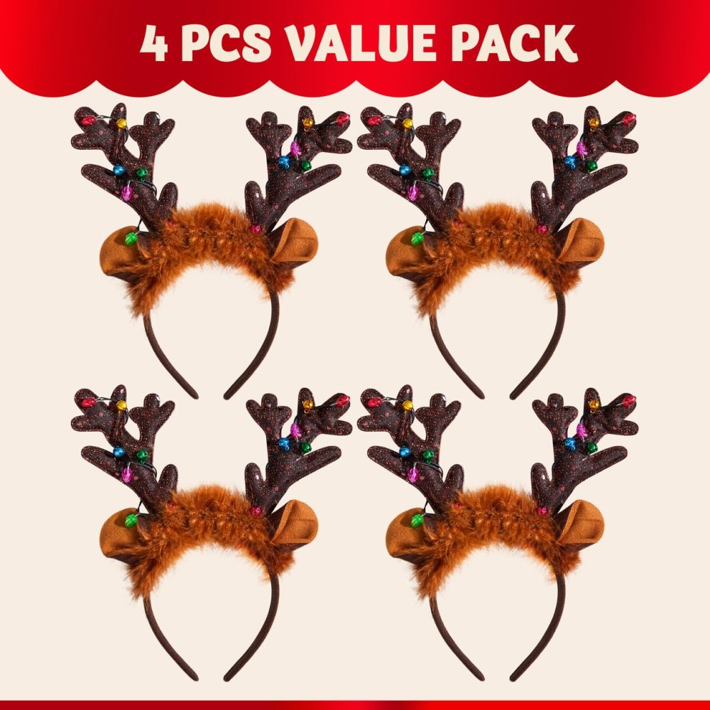 JOYIN 4Pcs Light-Up Reindeer Headband, Christmas LED Antlers Reindeer Hat Headbands Holiday Headbands for Christmas Supplies and Holiday Parties Favors (ONE SIZE FITS ALL) - Image 7