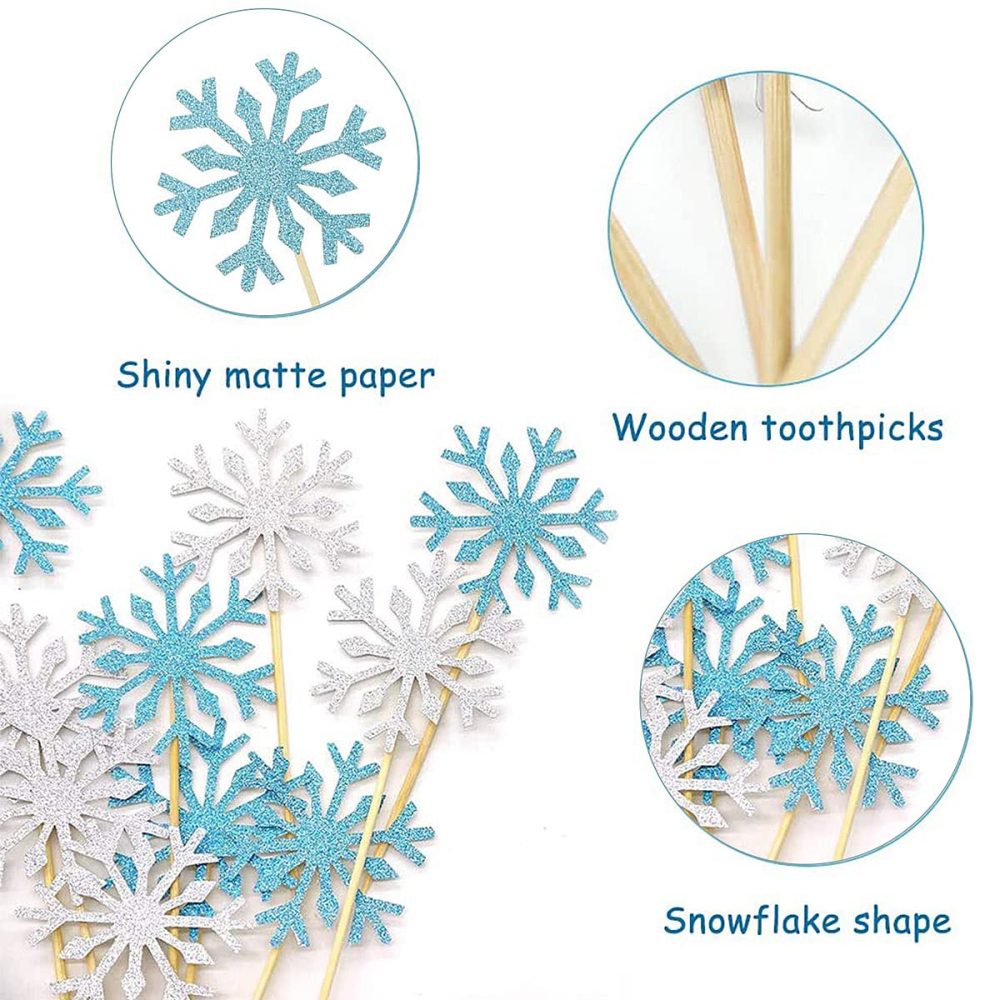 Frozen Cake Toppers Decorations, 20pcs Christmas Cupcake Toppers Snowflake Cake Decorations, Snowflake Cupcake Toppers for Christmas Birthday Wedding Party Blue & Silver - Image 5