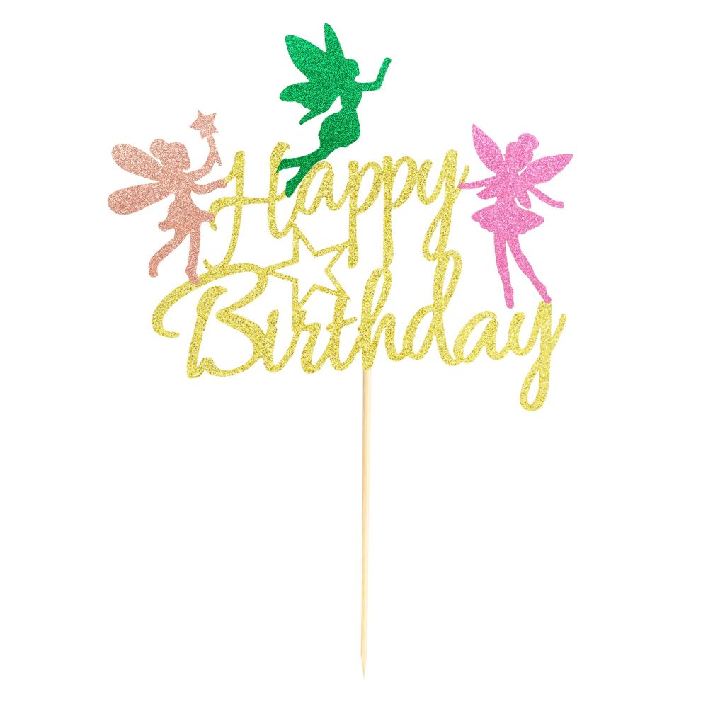 Arthsdite Fairy Cake Topper, Girl Birthday Party Decoration Topper, Fairy Happy Birthday Decoration - Gold Glitter - Image 2