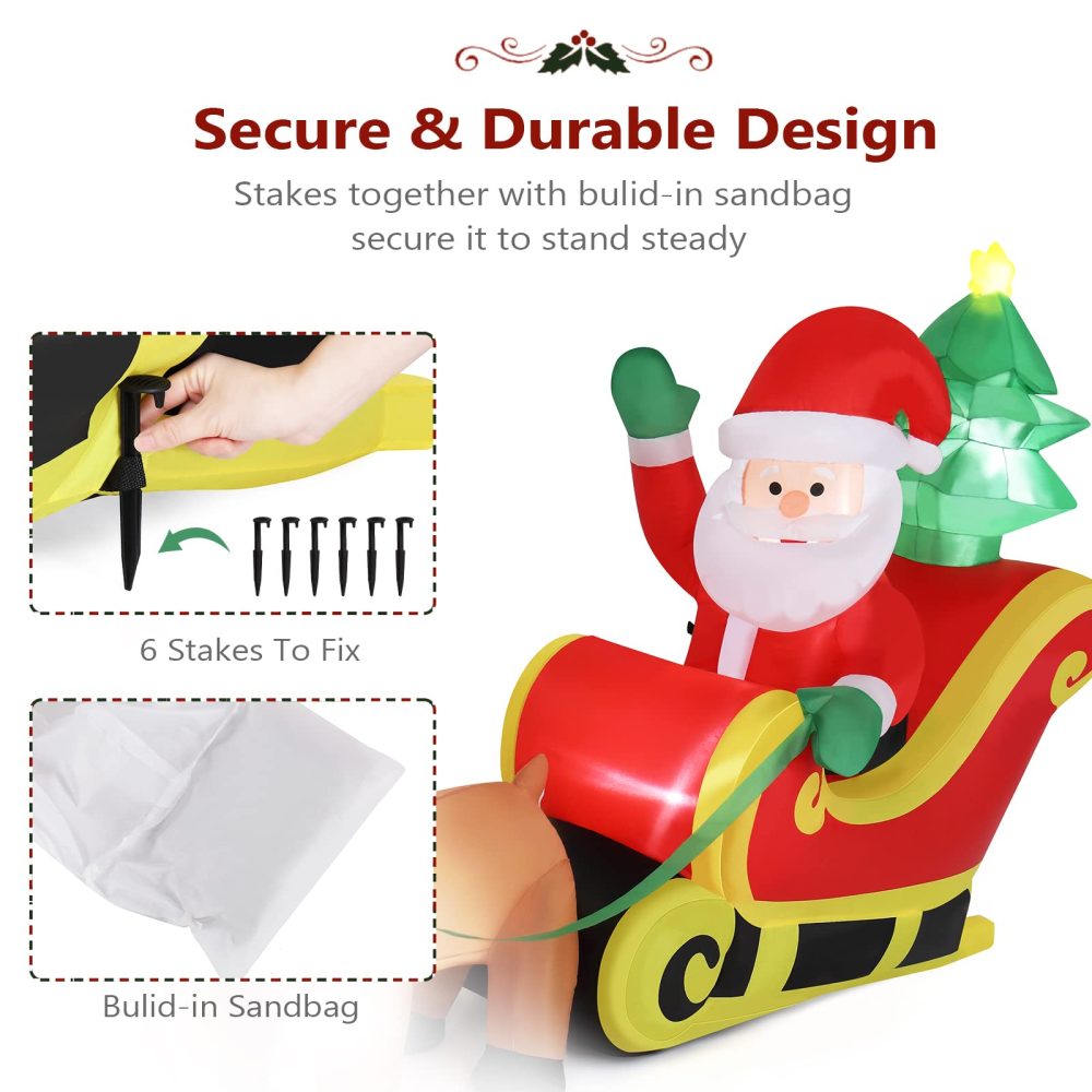 Bonnlo Lighted Inflatable Christmas Decoration, 10ft Long Blow Up Christmas Santa Claus Sleigh & Reindeer Outdoor Decorations with Secure Stakes, Electric Blower Fan for Indoor Outdoor Yard Decor - Image 6
