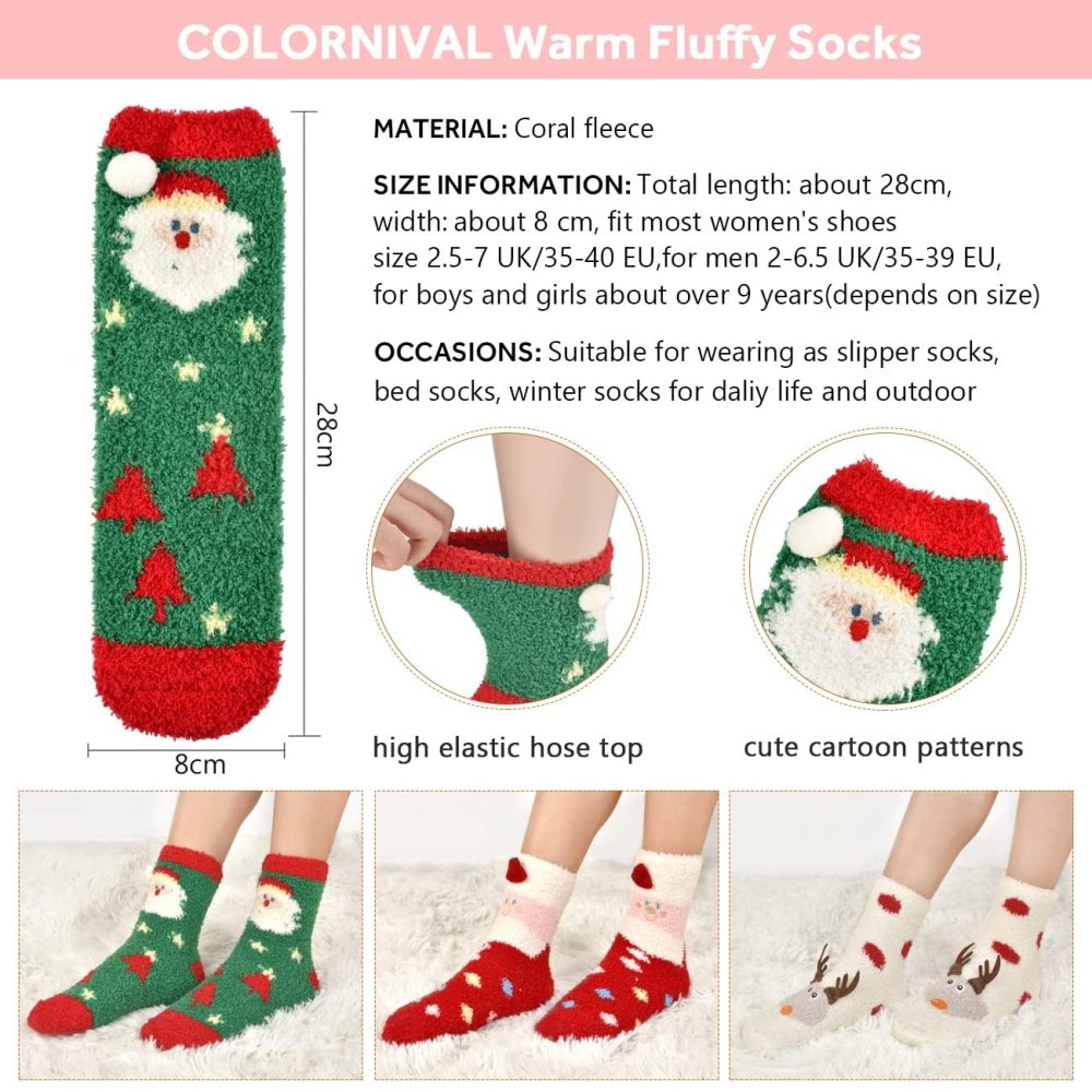 colornival Fluffy Socks Christmas Socks Womens Cosy Slipper Socks Warm Fuzzy Bed Socks Comfy Thermal Winter Socks Sleep Socks Cozy Fleece Socks for Ladies Girls Boys - Image 4