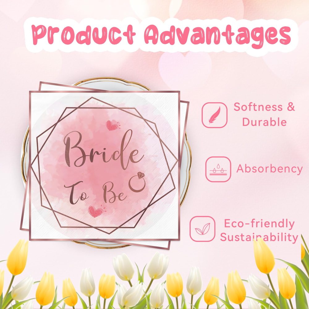 AFYHH 40Pcs Hen Party Napkins Decorations for Bridal Showers Hen Do Parties Table Decorations Birde to Be Paper Serviettes for Brunch Team Bride Wedding Paper Napkins 33x33cm - Image 7