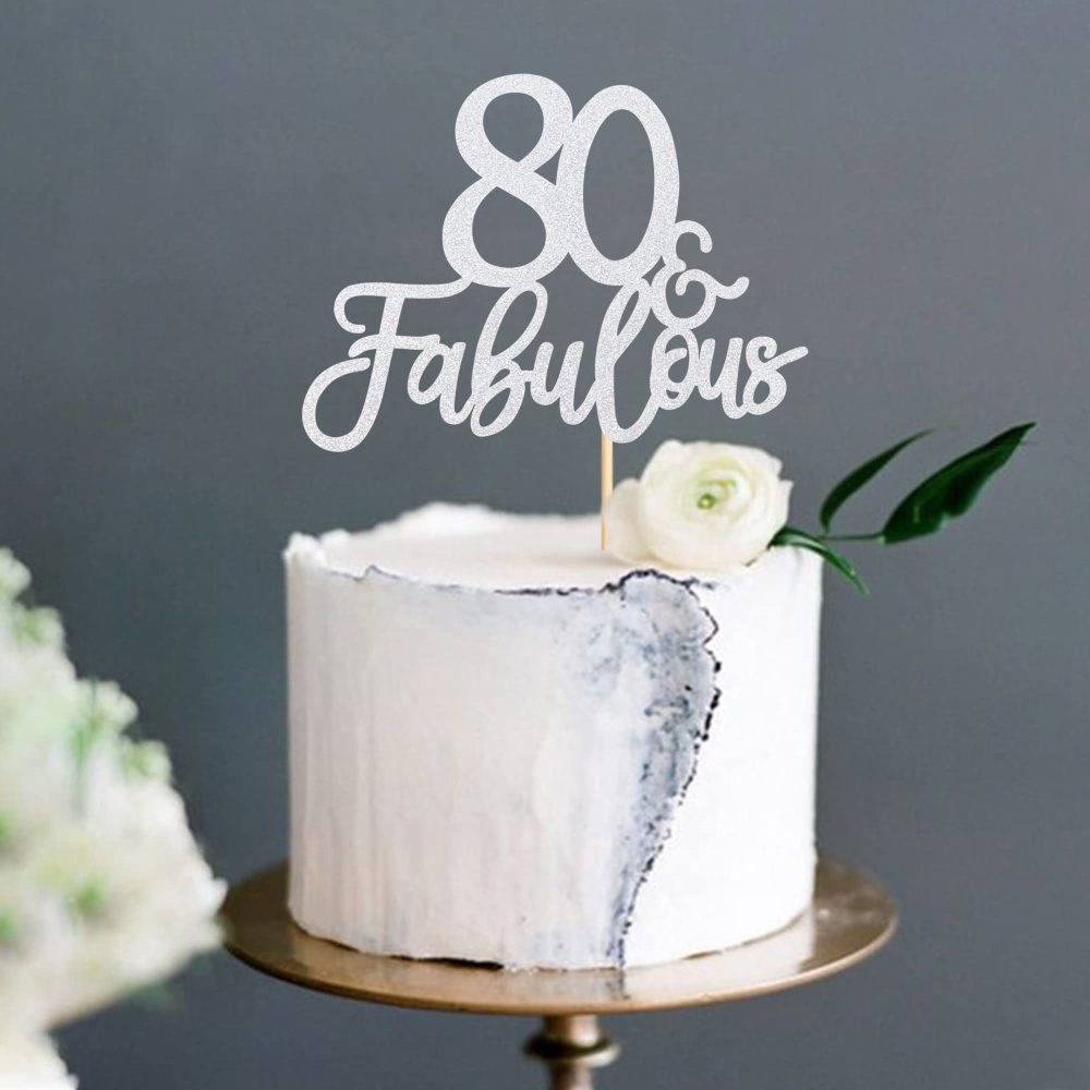 Blumomon 3Pcs Silver Glitter 80 & Fabulous Cake Toppers 80 Birthday Anniversary Cake Toppers for 80 Birthday Anniversary Party Decorations Happy 80th Birthday Cake Decorations Supplies - Image 6