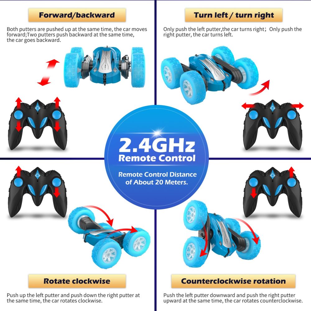 Rodzon Remote Control Cars for Kids Toys 6+ Years Old Boys,Stunt Cars Wheel Lights Rc Car,Christmas Birthday Gift Boy Girls Age 6+ Years (Blue) - Image 3