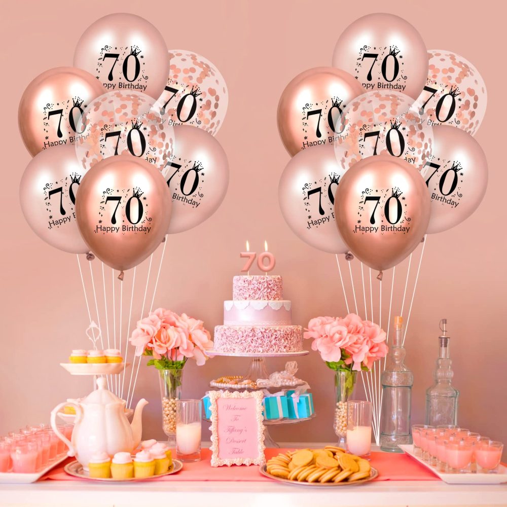 Rumia 70th Birthday Balloons 18 Pcs Rose Gold Happy Latex Confetti Party Decorations for Women Men Anniversary Decor Supplies 12 inch - Image 7