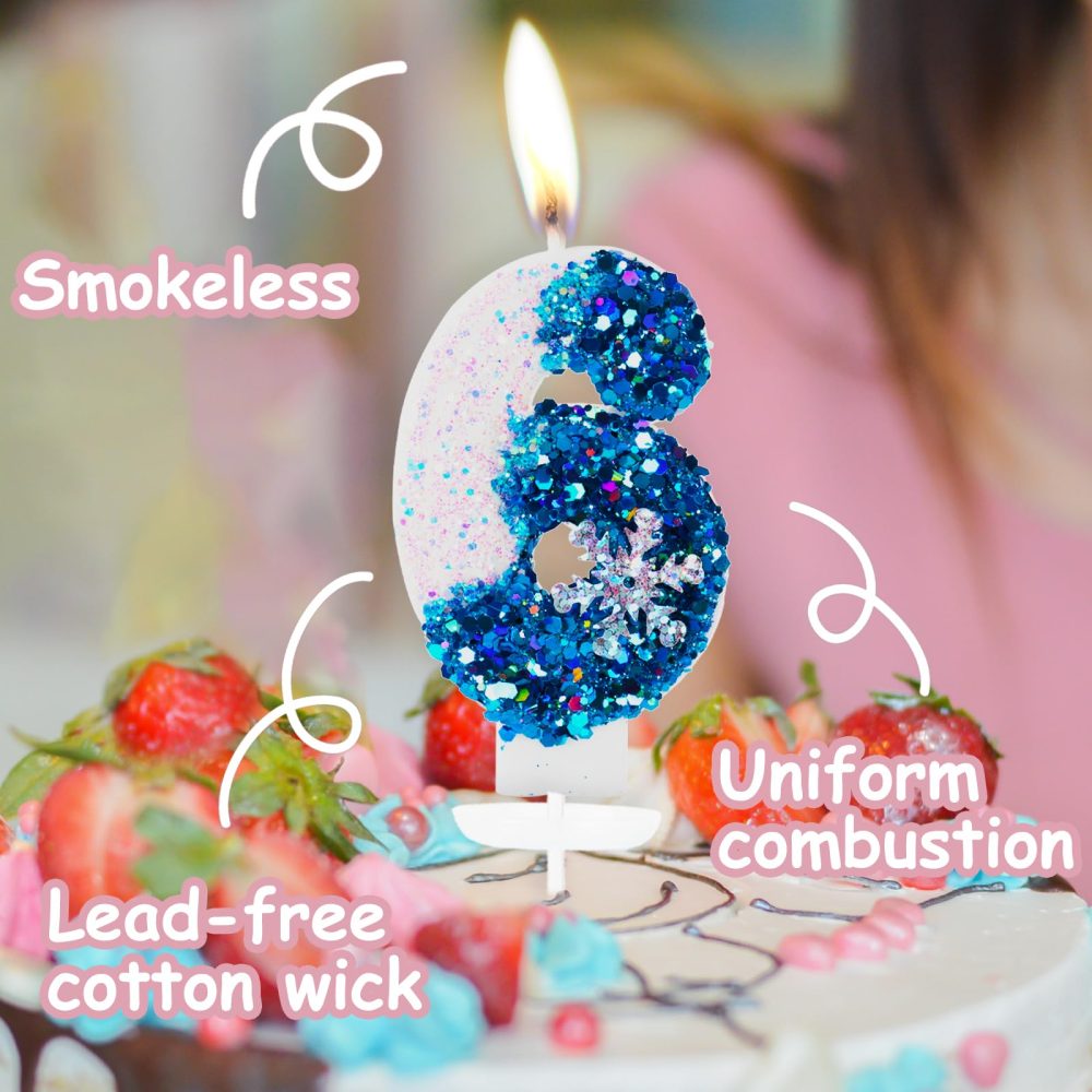 Blue White Frozen Birthday Candles for Cake with Snowflake, Number 4 Candles, Blue Birthday Candles, Happy Birthday Candle, Cake Candles Cake Topper Decorations for Girls Boys Birthday Party Wedding - Image 7