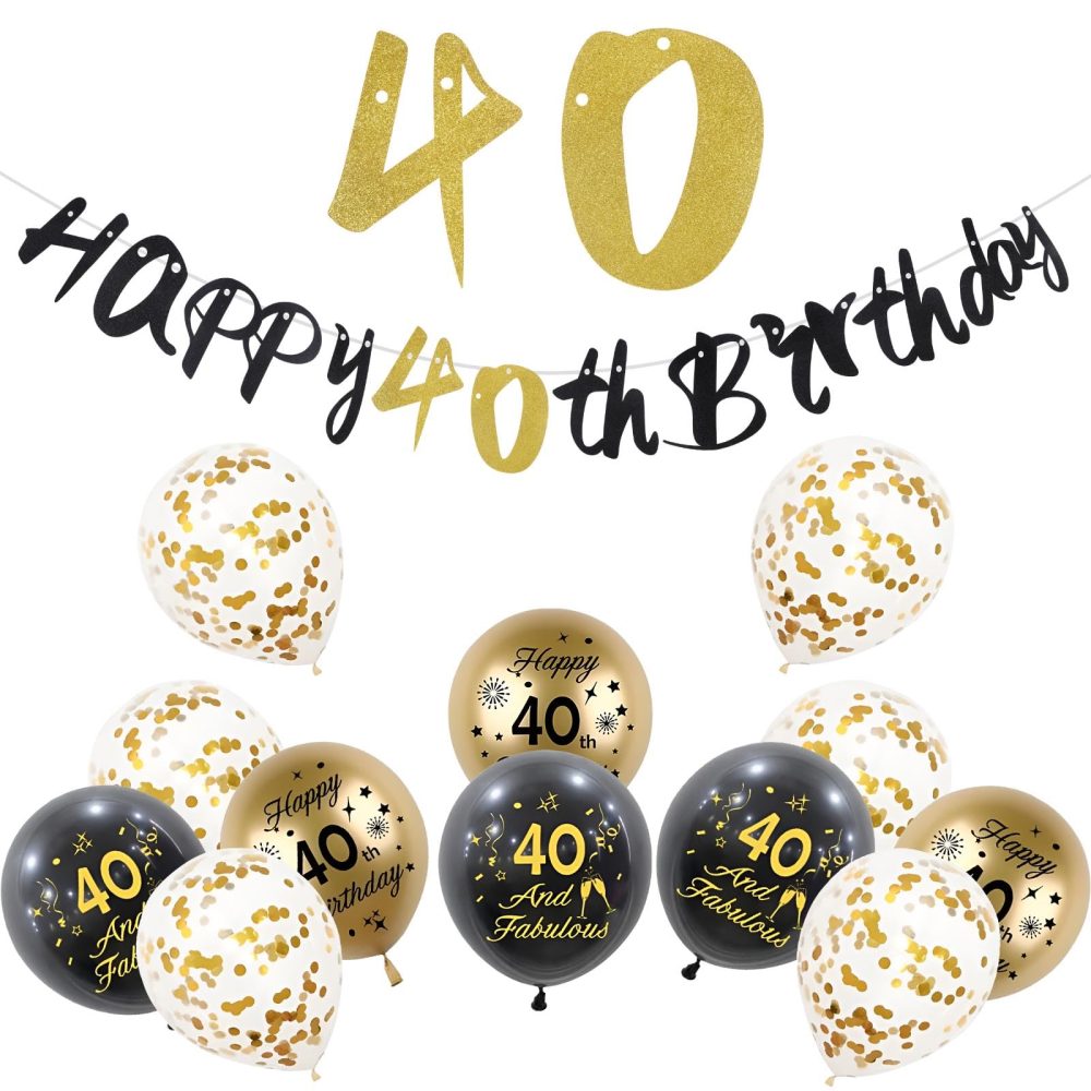 40th Birthday Decorations for Him,Black Gold Birthday Decoration Kit Incloud 10 Pcs Black Gold Happy 40th Birthday Latex Confetti Balloons 40th Birthday Banners for Men Women 40th Birthday Supplies - Image 2