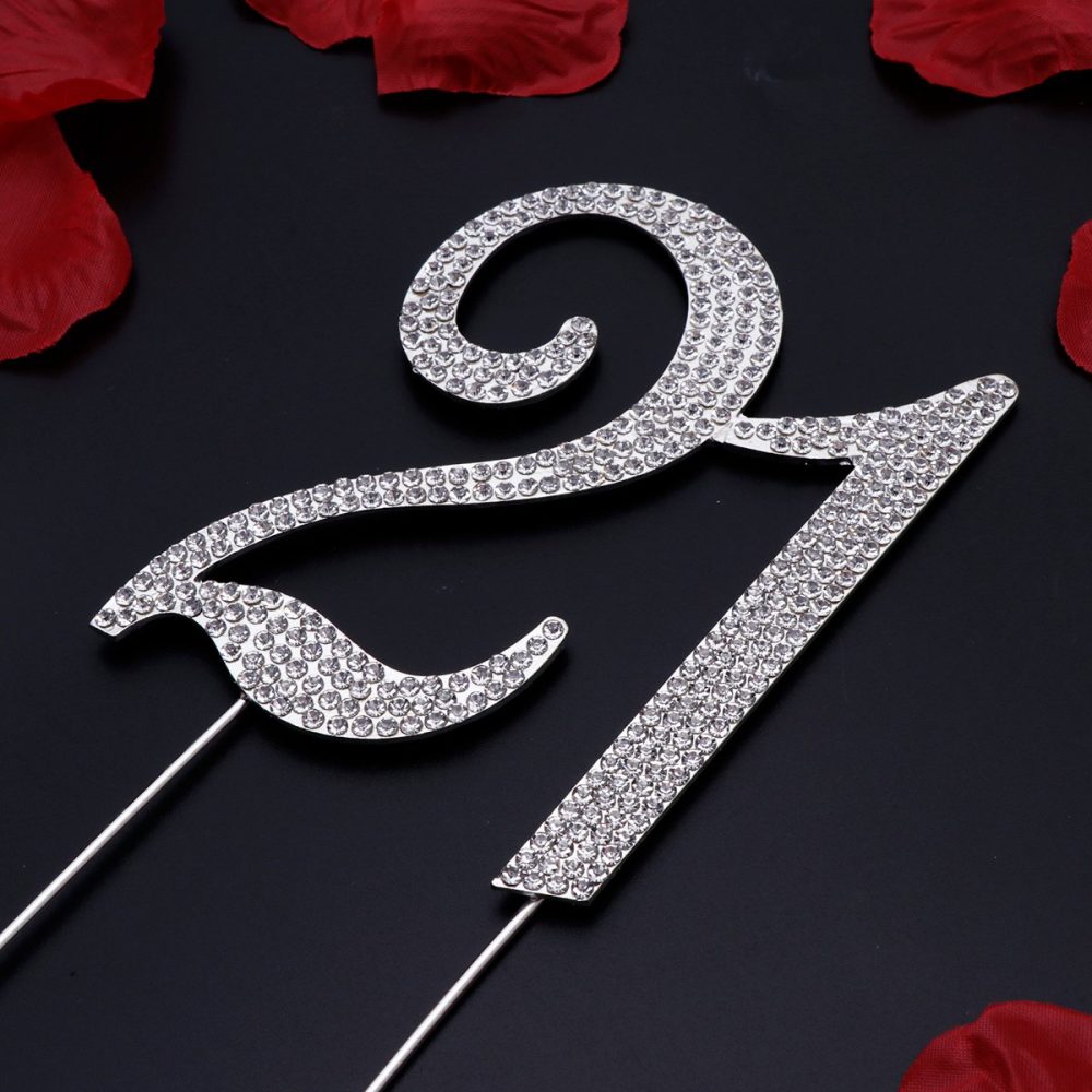 TOYMYTOY 21 Cake Topper for 21th Birthday Party or Anniversary Crystal Rhinestones Decorative Cake Topper for Party Supplies (Silver) - Image 7