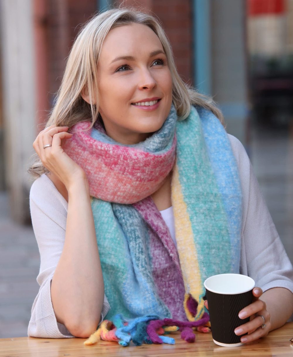 Style Slice Womens Blanket Scarves Winter Warm Tartan Plaid Rainbow (Rainbow Multicoloured) - Image 3