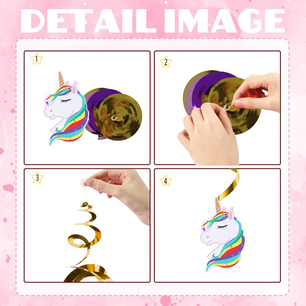 Unicorn 5th Birthday Decorations Girl - 24 Pieces Unicorn Party Decorations, Happy Birthday Banner, Number 5 Foil Balloon, Pull Flower, Hanging Swirl, Unicorn Birthday Party Supplies for Kids Girls - Image 5
