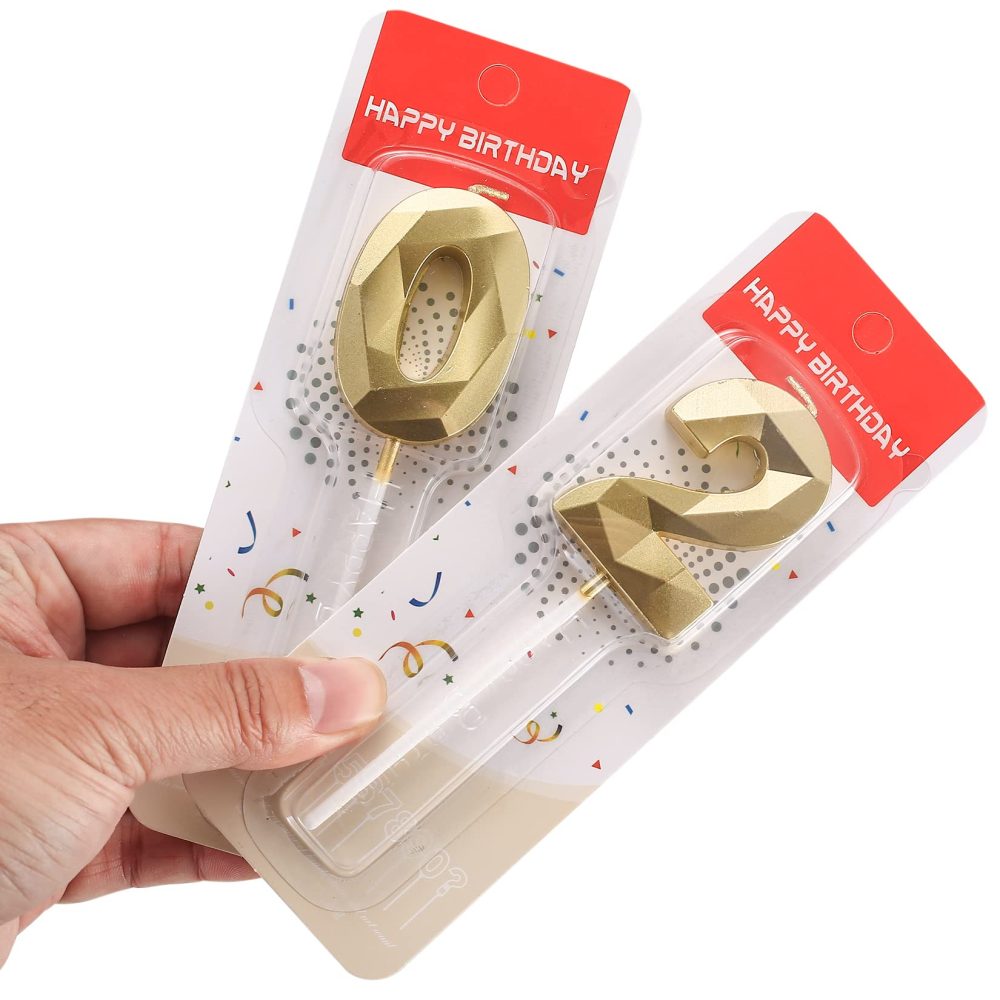 20th Birthday Candles, 20th Birthday Cake Number Candles, Gold 3D Happy Birthday Cake Topper Decorations Candles, for Birthday Party Wedding Anniversary Celebration Decorations Candles - Image 5