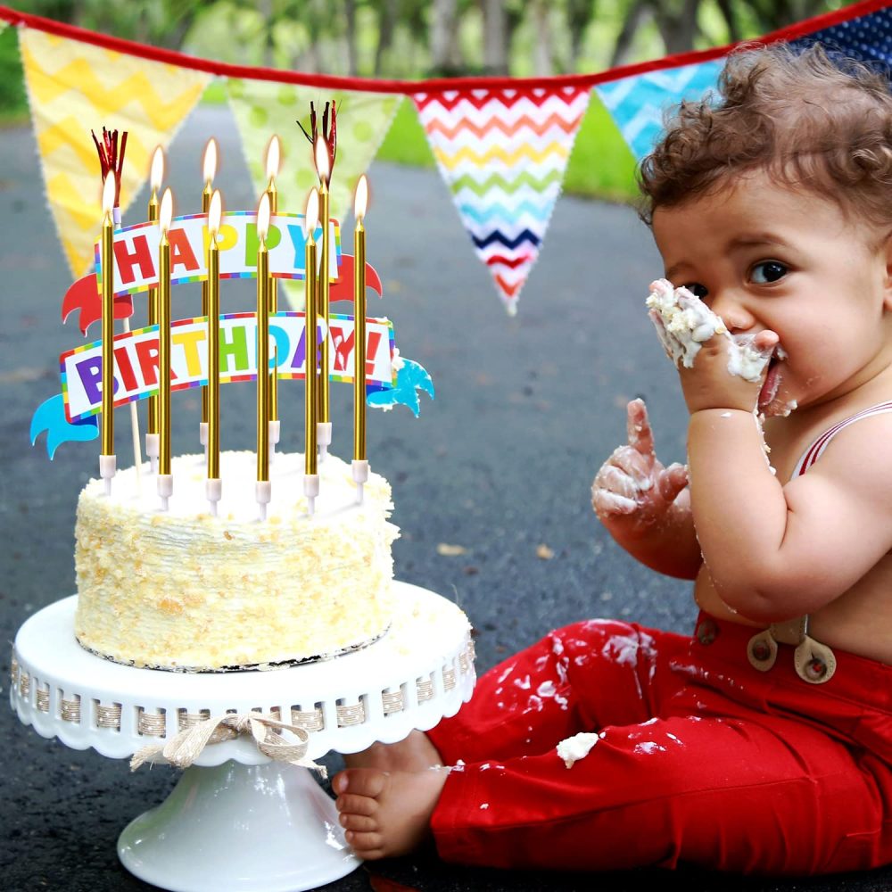 LUTER Metallic Candle Long Gold Candle Birthday Candles with Holder Cake Candles for Wedding Birthday Party Decoration (24 Pieces) - Image 3