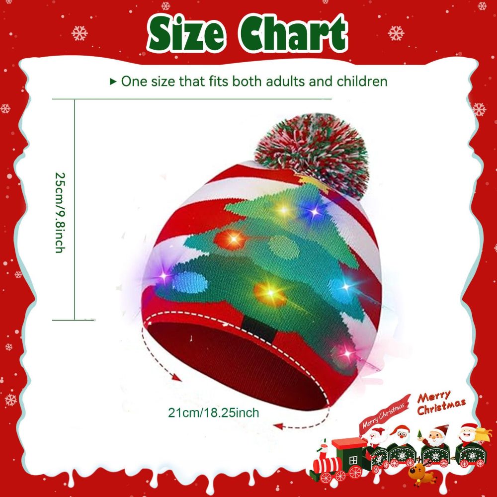 SHOKUTO 2Pcs Christmas LED Light Up Hat, Xmas Beanie Knitted Hat, 6 Colorful LED Unisex Novelty LED Christmas Hat Ugly Sweater Holiday Beanie Cap for Children and Adult - Image 6