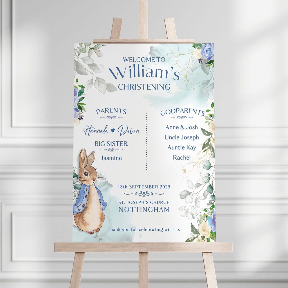 Blue Peter Rabbit Christening Sign