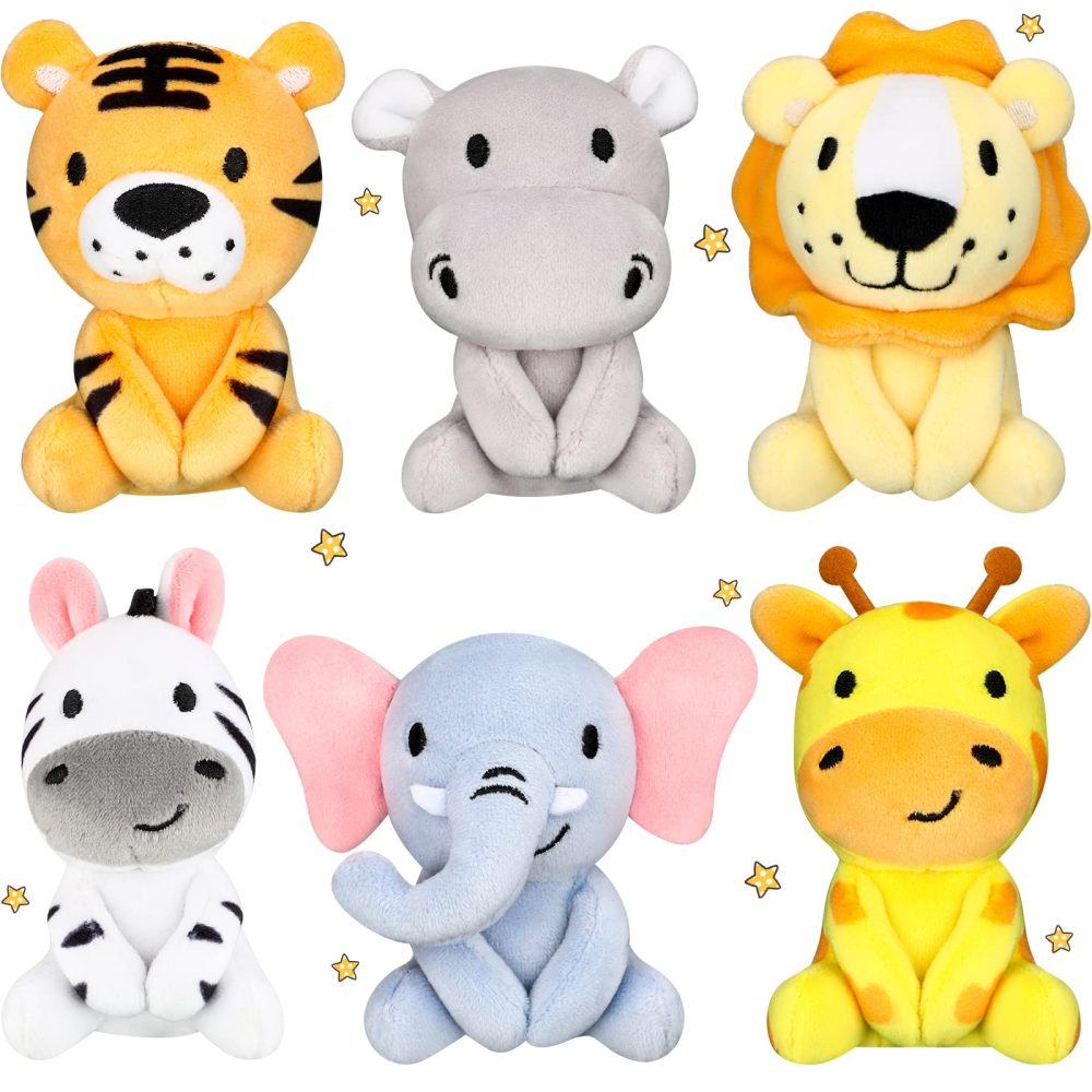 6 Pcs Christmas Mini Stuffed Forest Animals Jungle Animal Plush Toys Bulk 4 Inch Cute Plush Elephant Lion Giraffe for Baby Shower Birthday Stuffer Animal Themed Party Decoration