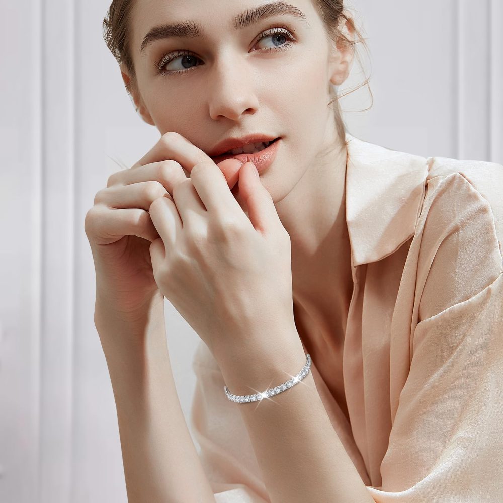 J.Fée Bracelets for Womens Silver Bracelet for Women 925 Silver Tennis Bracelet for Women,Crystal Sister Bracelet Ladies Bracelet,Silver Womens Jewellery,Adjustable Bracelet Birthday Gifts for Women - Image 5