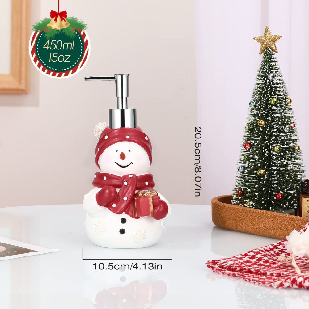 Luxspire Snowman Soap Dispenser, Christmas Decor Resin Liquid Hand Soap Dispenser Refillable Dish Soap Lotion Bottle Jar No Leak for Kitchen Sink Shower Bathroom Countertop, 450ml - Image 2