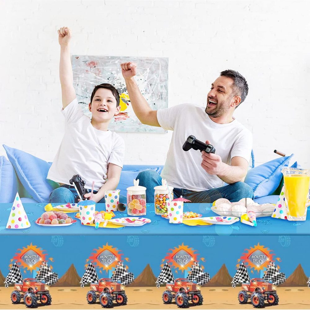 130*220cm Monster Truck TableCloth Party for Boys Birthday Parties,Rectangular Monster Truck Table Cover Plastic Tablecloths for Boys Kids Birthday Monster Truck Theme Party Supplies Decorations - Image 2