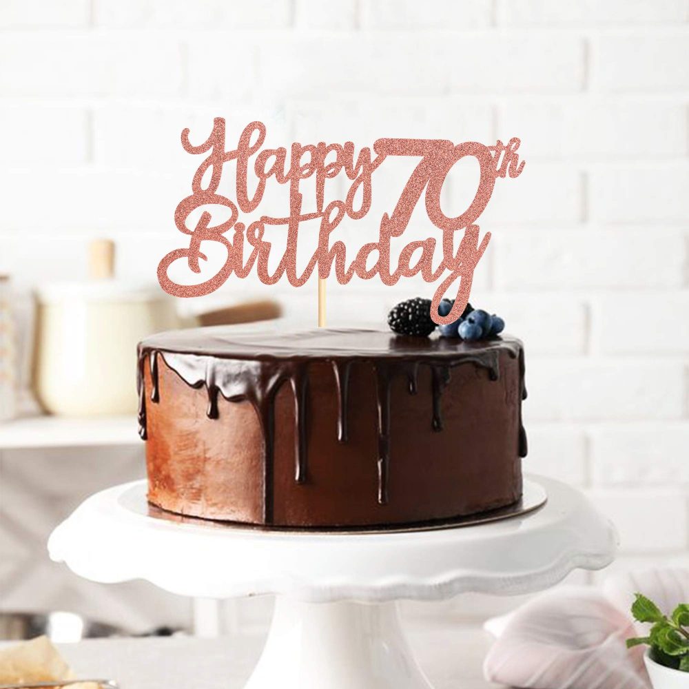 Blumomon 3 Pack Rose Gold Happy 70th Birthday Cake Topper Glitter Happy 70 Cupcake Topper Cheers to 70 Fabulous Cake Decoration for 70th Birthday Party Decoration Supplies - Image 5