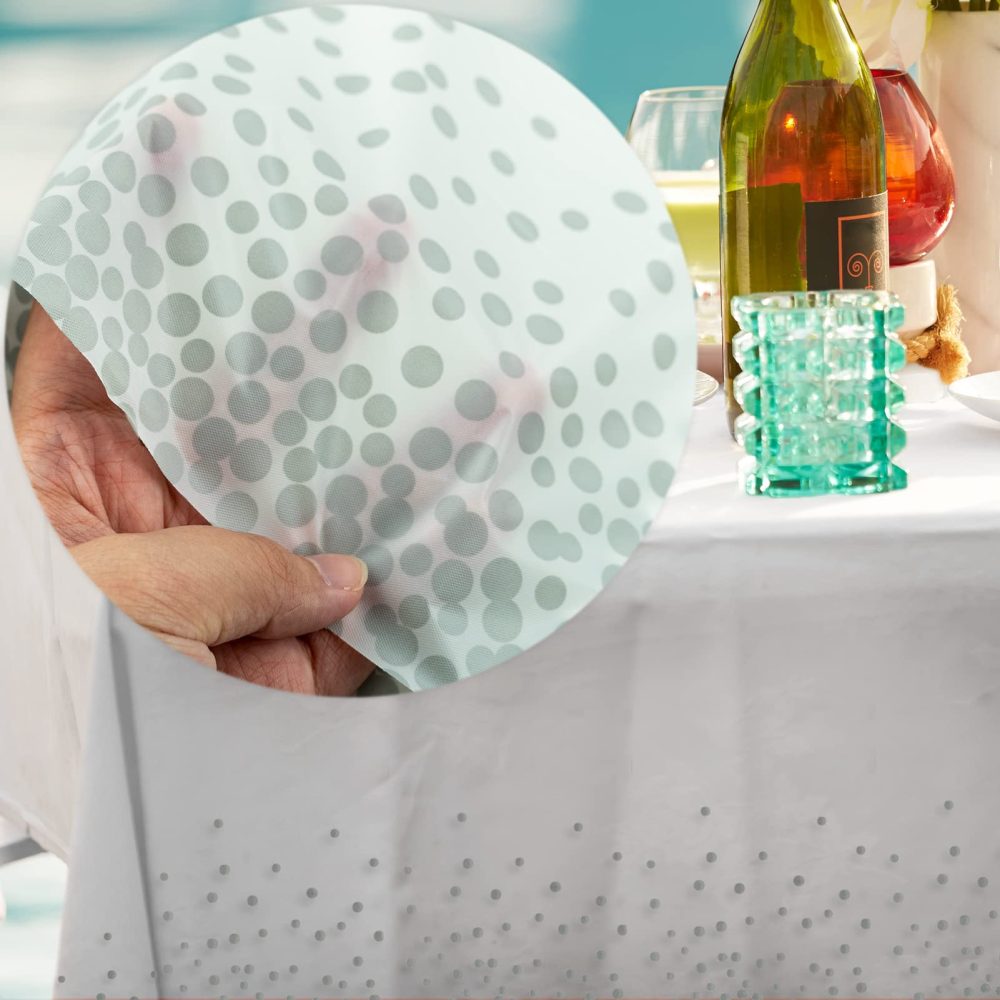 3pcs Party Disposable Tablecloths Silver Dot White Table Cover, 54*108inch Rectangular Disposable Plastic Tablecloth for Party,Christmas,Wedding,Picnic,Hen,Boys Girls Birthday Party Paper Table Cloth - Image 5