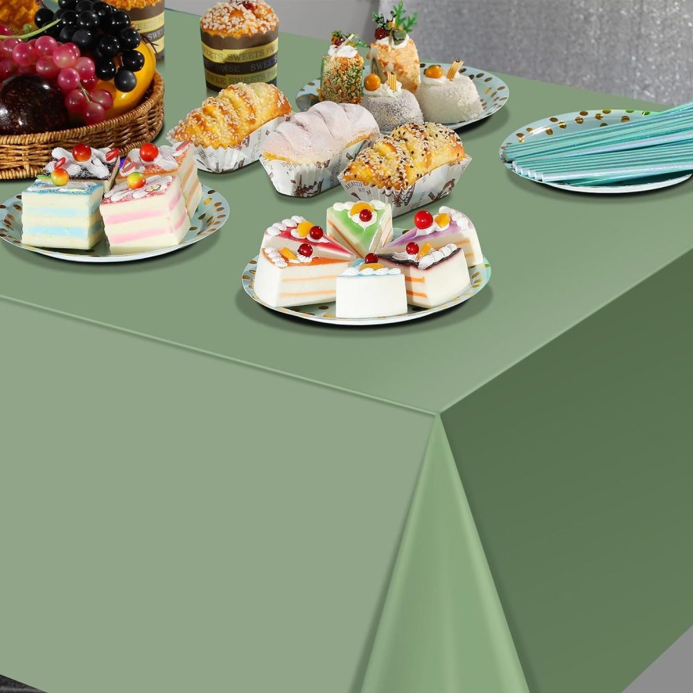 Large Sage Green Table Cloth Sage Green Tablecovers,137 * 274cm Plastic Waterproof Sage Table Covers Sage Green Party Table Decorations for Kids Picnic Birthday,Bridal Shower,Wedding Party Supplies - Image 2