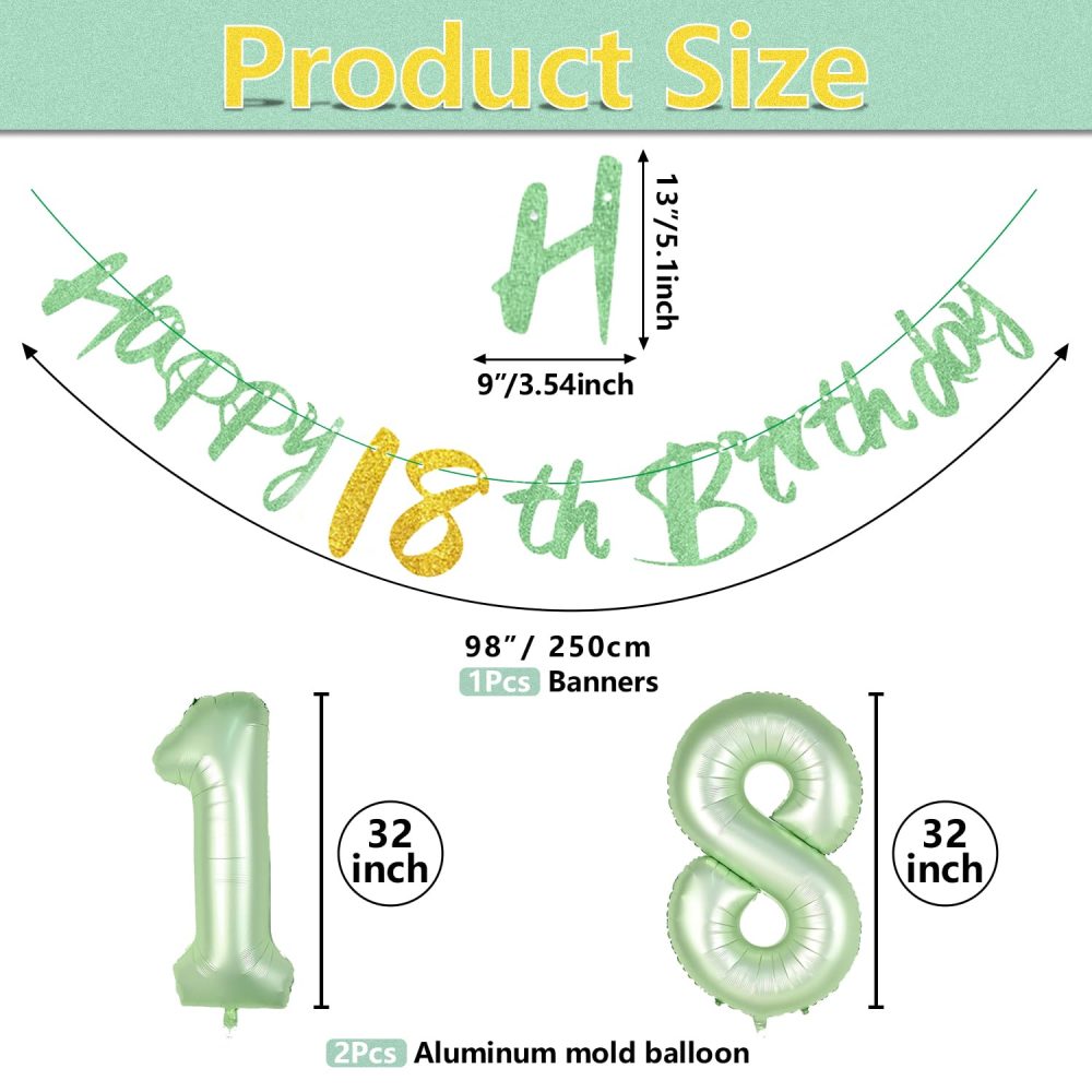 Happy 18th BirthdayBanner - Sage Green 18th Birthday Decorations Glitter Happy 18 Years Old Garland, Foil 18 Balloon Numbers for Girls Boys Sage Green Birthday Decorations 18th Birthday Party Supplies - Image 5