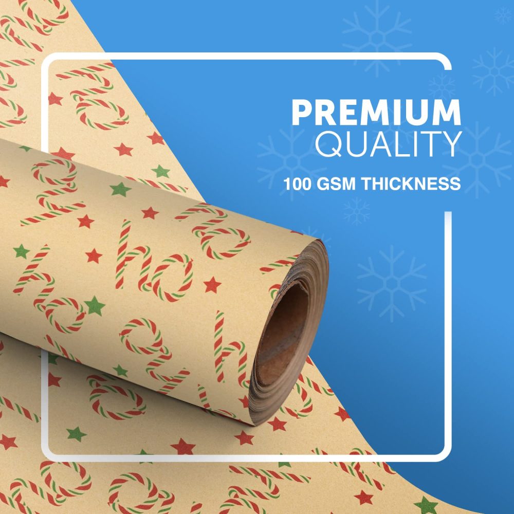 KEPLIN Wrapping Paper Roll - Premium Quality Festive Kraft Paper - Wrinkle Resistant with Unique Designs - Multipurpose Wrapping Paper for Gifts, Arts & Crafts Projects (44.5cm x 25m) - Image 4