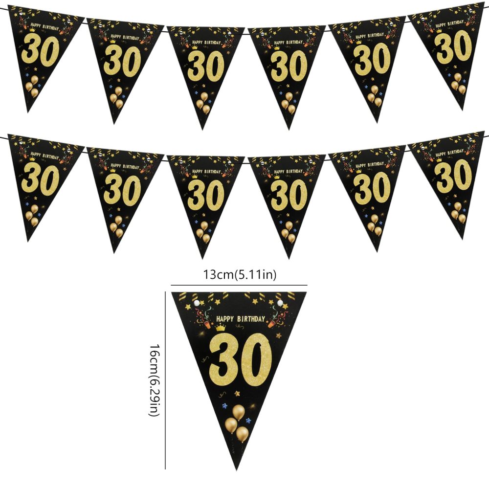 Happy 30th Birthday Banner Black Happy Birthday Banner Black Gold Party Decorations Bunting Flags Anniversary Party Supplies Decoration 30th Birthday Triangle Flag Banners for Men Women A8HJSJLQ (30) - Image 5
