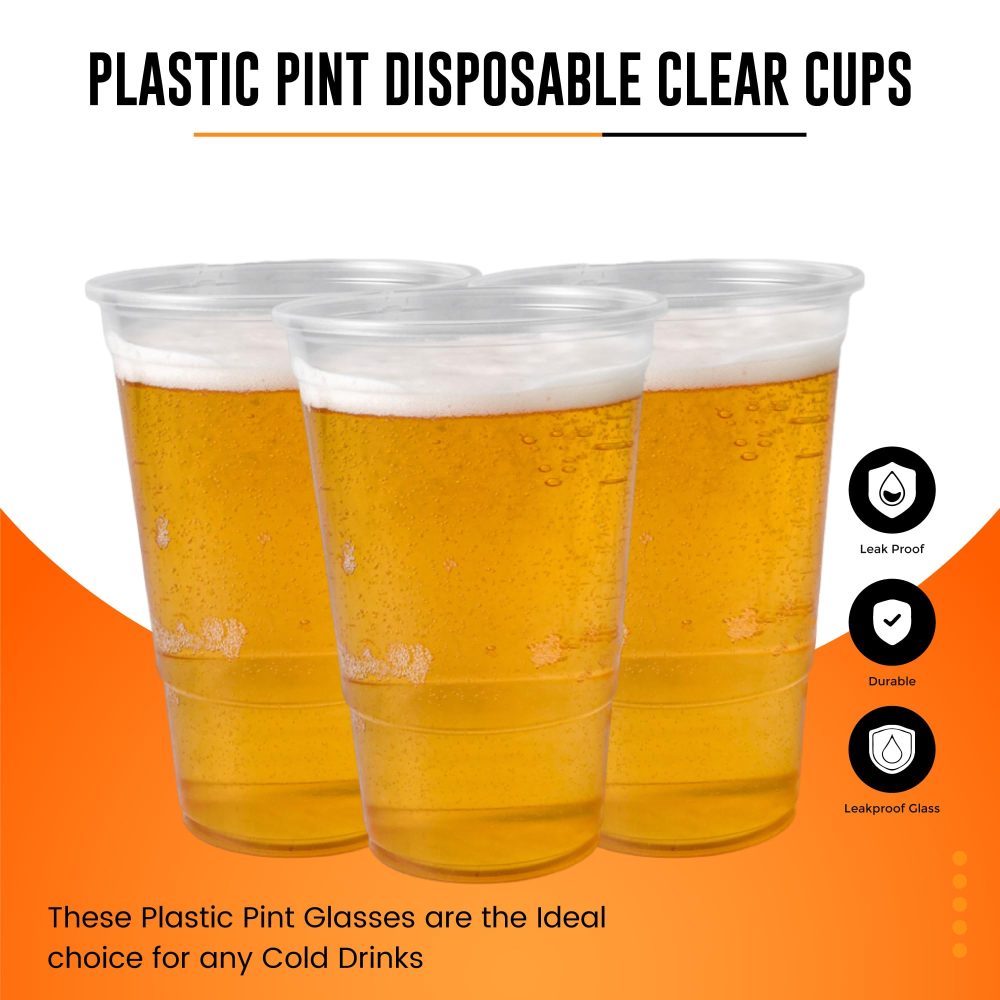 CHEF ROYALE 50x Disposable Full Pint Cups - (660ml) Pint to Brim- Recyclable -CE Marked- PP Clear Plastic Glasses for Large Events and Parties (Pack of 50 Cups Full Pint- 660ml,Translucent) - Image 5