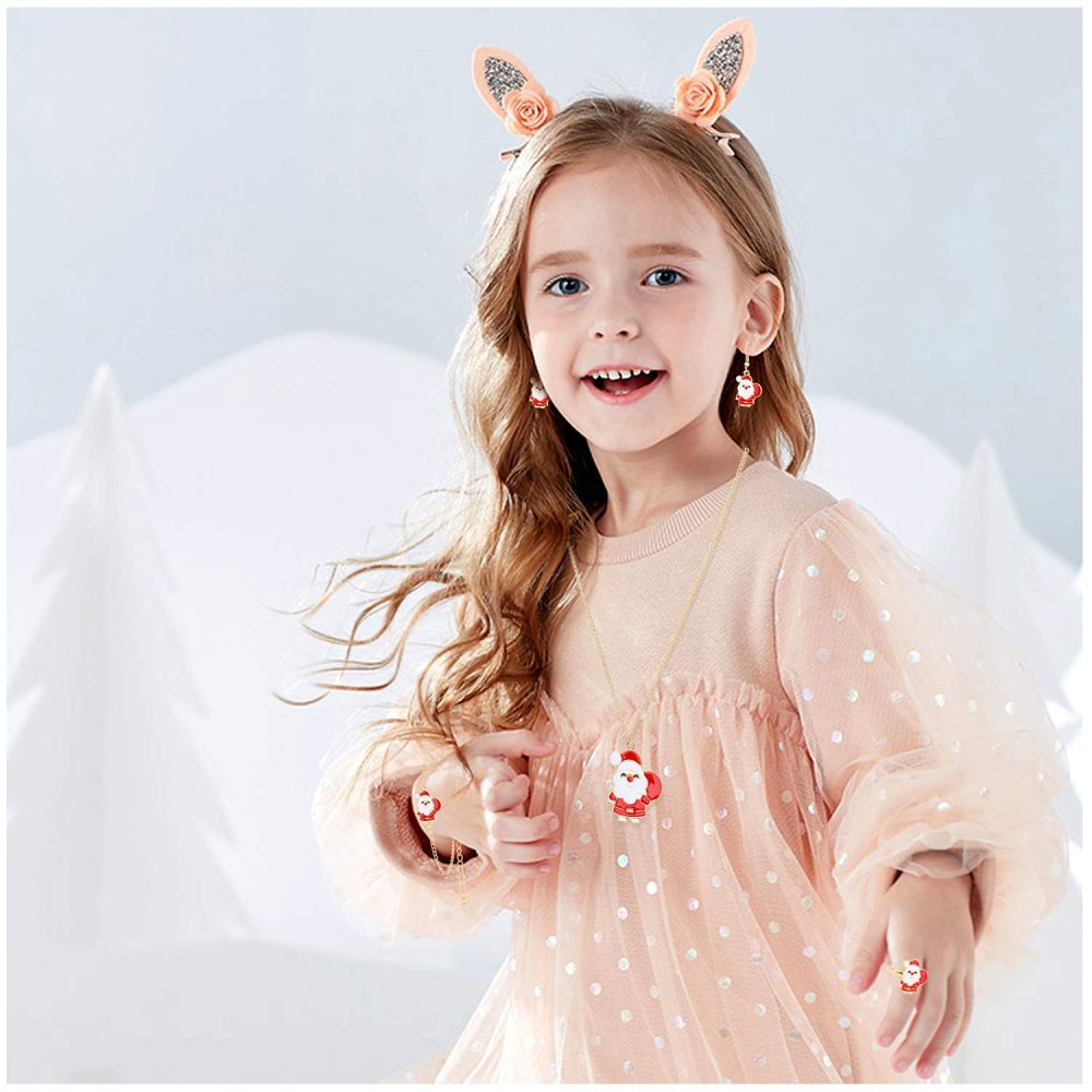 HOWAF 10pcs Christmas Jewellery Set for Kids, Christmas Necklace Chains Rings Bangles Bracelets Earrings Pendant Decoration for Girls Children Gift Party Bags Fillers Favours Supplies Ornaments - Image 3
