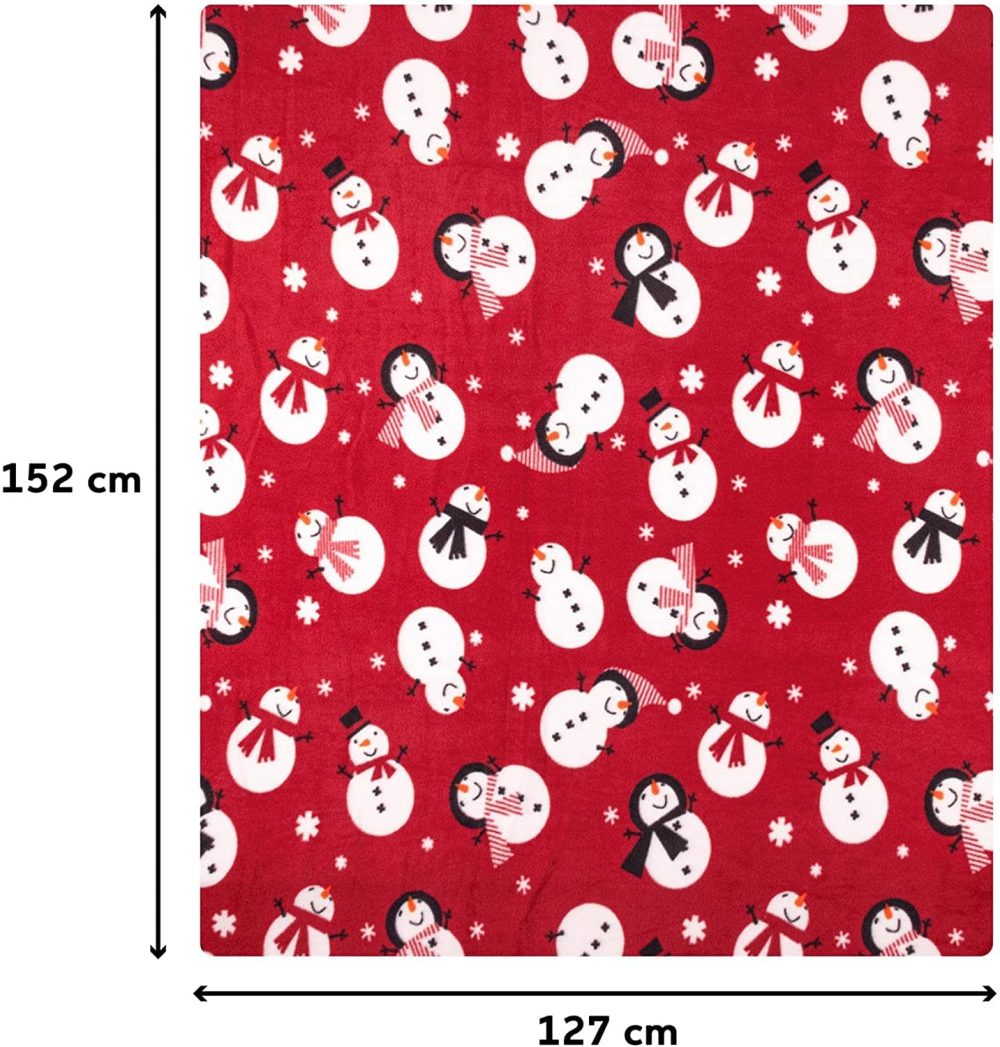 Celebright Christmas Fleece Throw - Large 50 x 60 Inch (127 x 152cm) Fluffy Microfiber Blanket Throw Over for Bed, Sofa, Couch - Plush Snuggly Cosy Winter Warmer - Snowman Red Pattern - Image 5