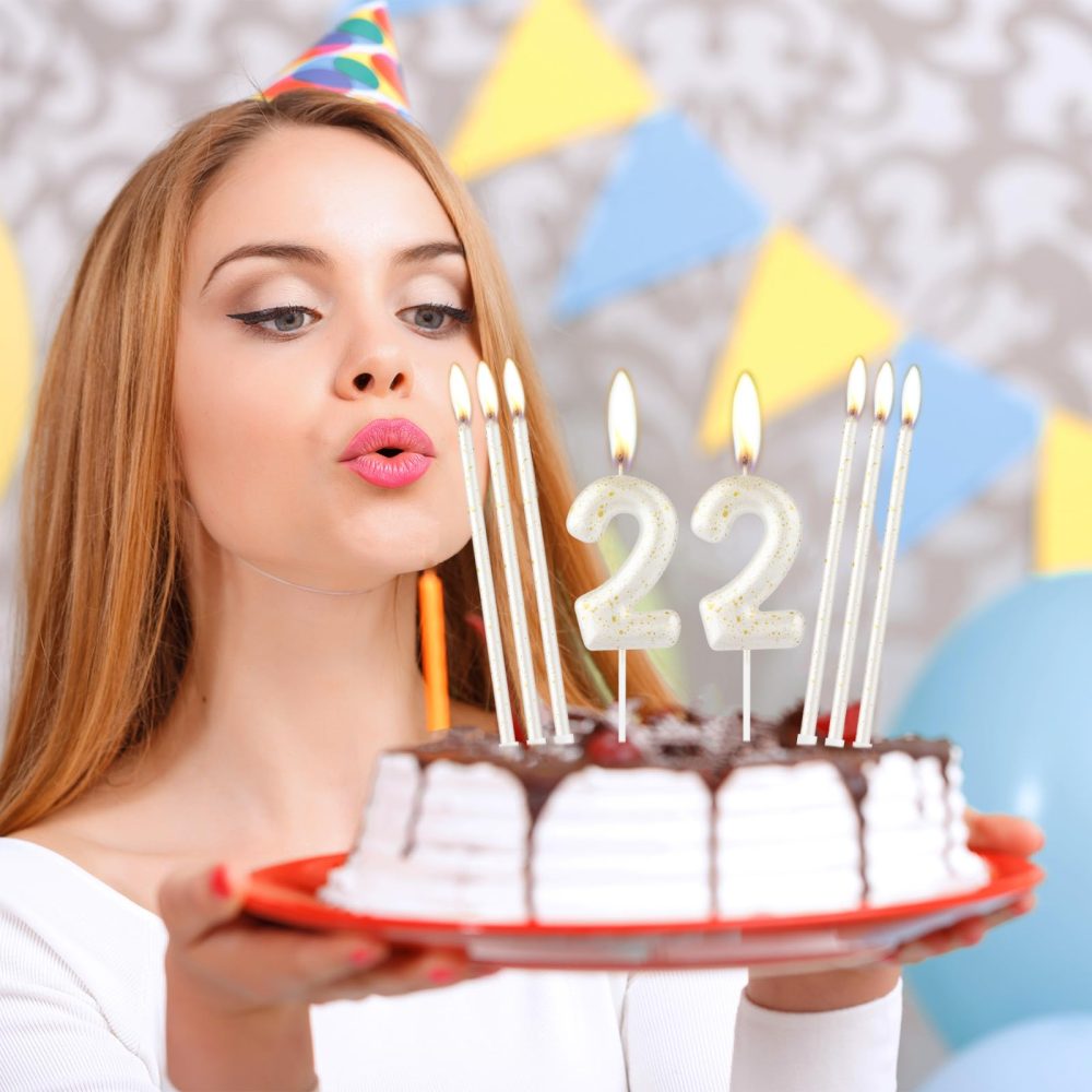 White Gold Happy 21st Birthday Candle, Gold Number 21 Candles for Birthday Cake, White Gold Birthday Candle Cake Topper for Boys Girls 21st Birthday Cake Decorations, Wedding Anniversary Supplies - Image 5