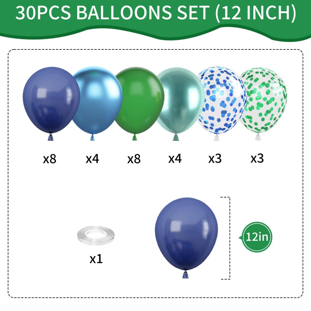 Blue and Green Balloon Set, 12 Inch Navy Blue Dark Green Balloon Metallic Chrome Green Blue Balloons, Confetti Green Blue Balloons for Jungle Safari Theme Boys Birthday Party Decorations - Image 7