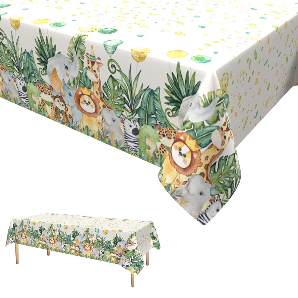 Dagelar Jungle Animal Birthday Tablecloth,Safari Table Covers Plastic Party Tablecloths Jungle Theme Birthday Party Decoration for Kids 137 * 274cm